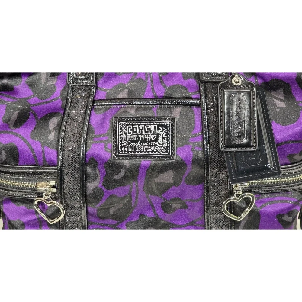 Coach Y2K Poppy Daisy Ocelot Glam Tote Purple Leopard Print Glitter Indie Sleaze - Picture 5 of 16